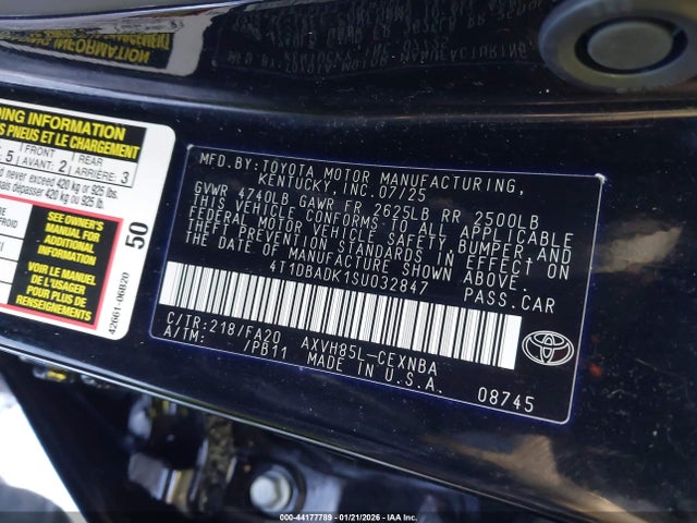 44177789 :رقم المزاد ، 4T1DBADK1SU032847 vin ، 2025 Toyota Camry Le مزاد بيع