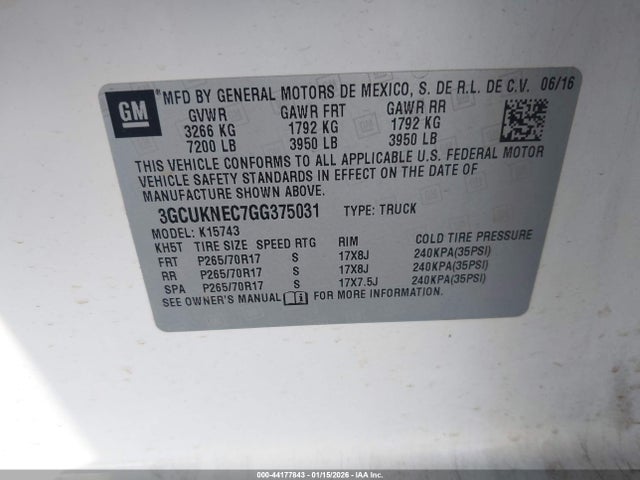 3GCUKNEC7GG375031 Chevrolet Silverado 1500 Wt
