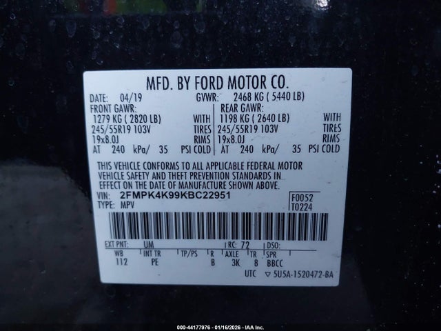 Ford Edge Titanium 2019 2FMPK4K99KBC22951 Image 9