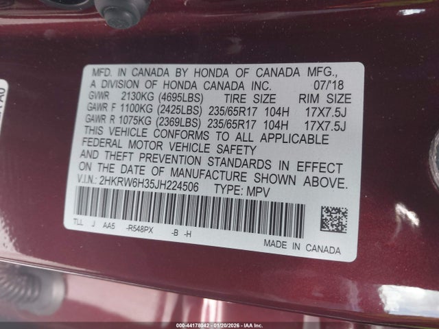 2HKRW6H35JH224506 Honda CR-V LX