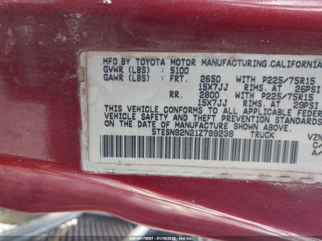 2001 TOYOTA TACOMA 5TESN92N21Z799238 Photo 8