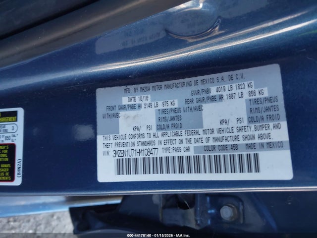 2017 Mazda Mazda3 Sport მანქანა იყიდება აუქციონზე, vin: 3MZBN1U71HM108477, აუქციონის ნომერი: 44178140