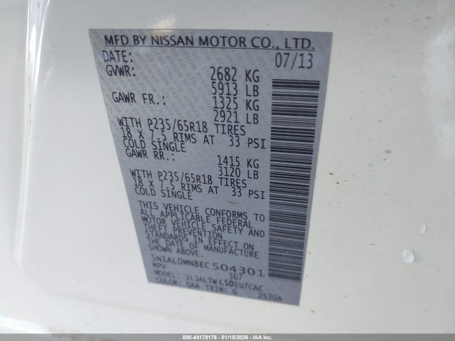 Продаж на аукціоні авто 2014 Infiniti Qx60, vin: 5N1AL0MN8EC504301, номер лоту: 44178176
