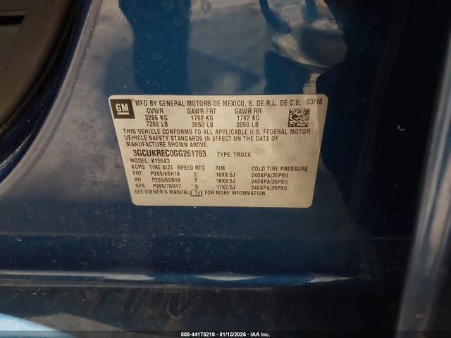 3GCUKREC0GG261783 Chevrolet Silverado 1500 2lt