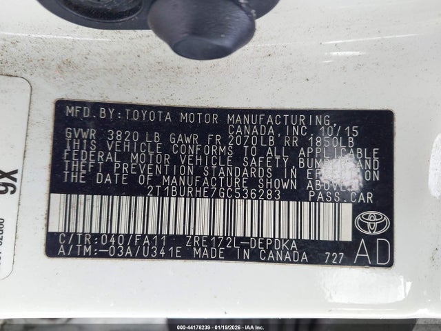 2016 TOYOTA COROLLA 2T1BURHE7GC536283 Photo 8