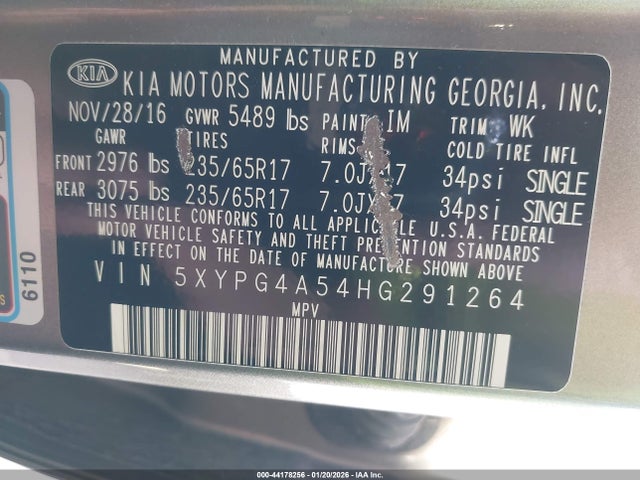 5XYPG4A54HG291264 KIA Sorento 3.3l Lx