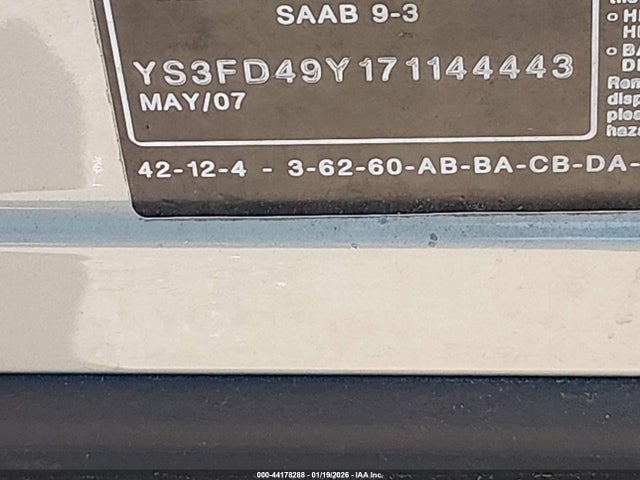 2007 SAAB 9-3 YS3FD49Y171144443 Photo 8