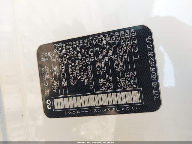 44178321 :رقم المزاد ، 3PCAJ5M34KF114039 vin ، 2019 Infiniti Qx50 Essential مزاد بيع