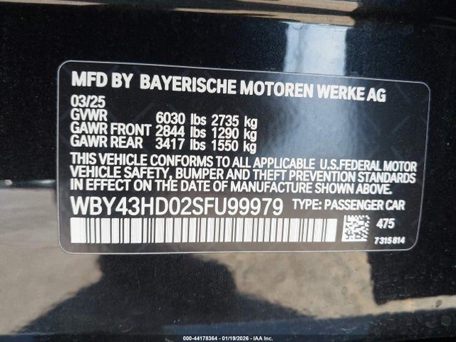 WBY43HD02SFU99979 BMW I4 Gran Coupe Xdrive40