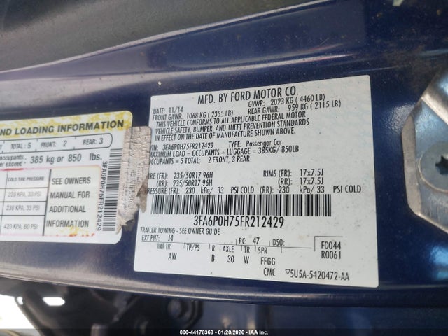 Ford FUSION SE 2015 3FA6P0H75FR212429 Image 9
