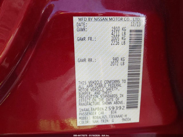 1N4AL3AP8EN259392 Nissan Altima 2.5 S