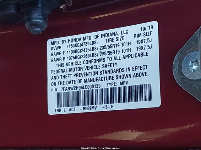 Aukcja sprzedaży 2020 Honda Cr-v Awd Touring, vin: 7FARW2H96LE000129, numer aukcji: 44178399