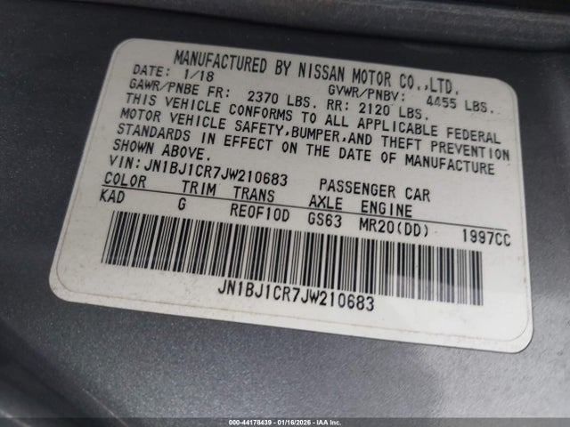 2018 Nissan Rogue Sport Sl მანქანა იყიდება აუქციონზე, vin: JN1BJ1CR7JW210683, აუქციონის ნომერი: 44178439