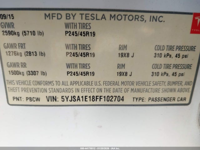 2015 TESLA MODEL S 5YJSA1E18FF102704 Photo 8