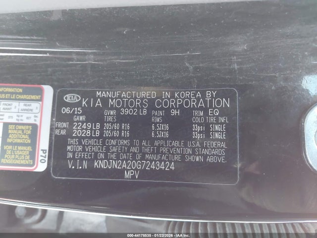 44178535 :رقم المزاد ، KNDJN2A20G7243424 vin ، 2016 Kia Soul مزاد بيع