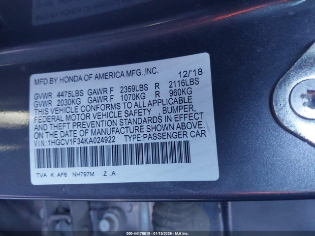 2019 HONDA ACCORD 1HGCV1F34KA024922 Photo 8