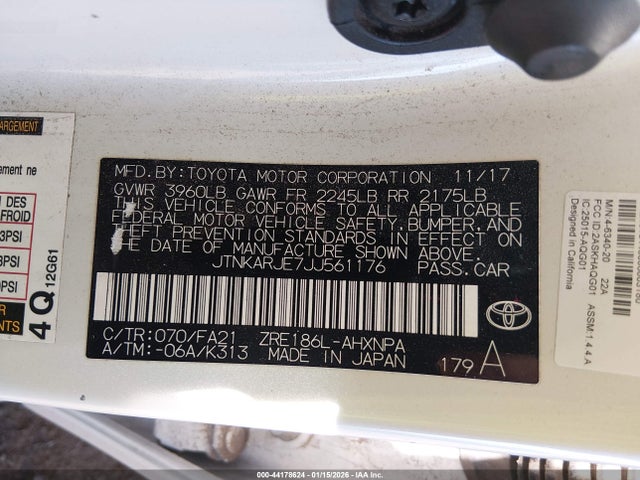 JTNKARJE7JJ561176 Toyota COROLLA IM