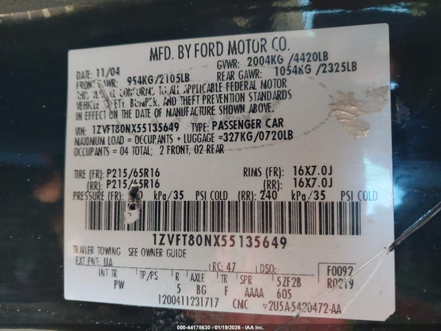 2005 FORD MUSTANG 1ZVFT80NX55135649 Photo 8