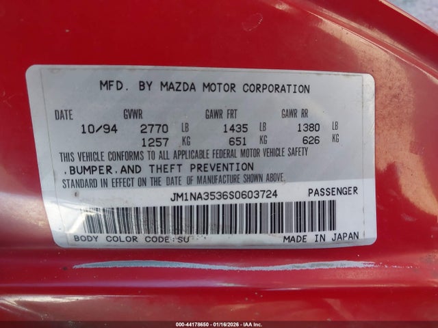 Aukcja sprzedaży 1995 Mazda Mx-5 Miata, vin: JM1NA3536S0603724, numer aukcji: 44178650