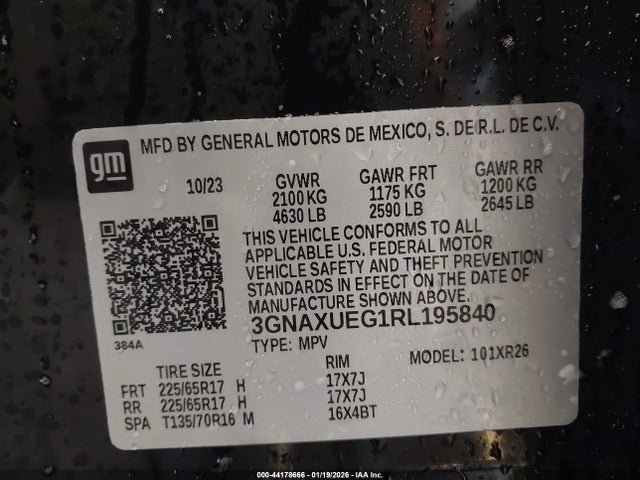 44178666 :رقم المزاد ، 3GNAXUEG1RL195840 vin ، 2024 Chevrolet Equinox Awd Lt مزاد بيع