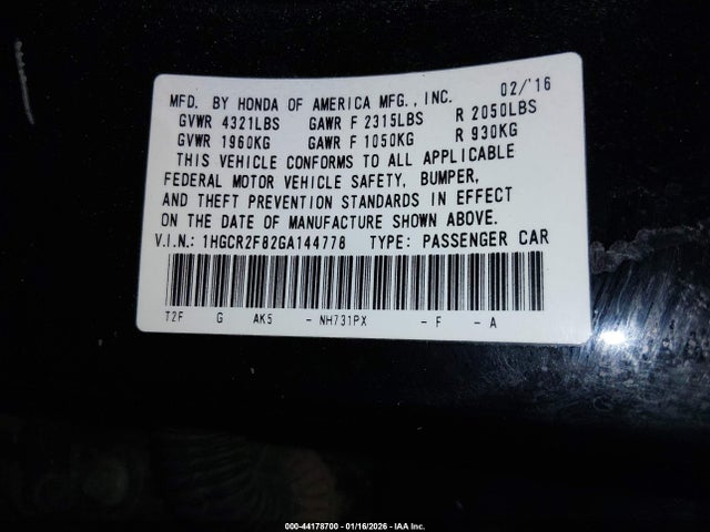 Honda ACCORD EXL 2016 1HGCR2F82GA144778 Image 25