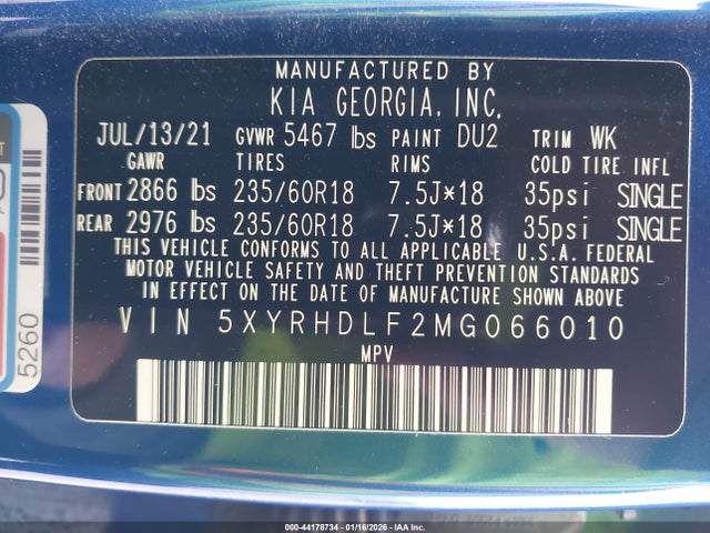 KIA SORENTO EX 2021 5XYRHDLF2MG066010 Image 9