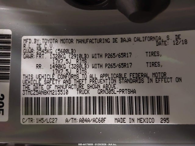 3TMCZ5AN8KM215510 Toyota Tacoma Trd Sport