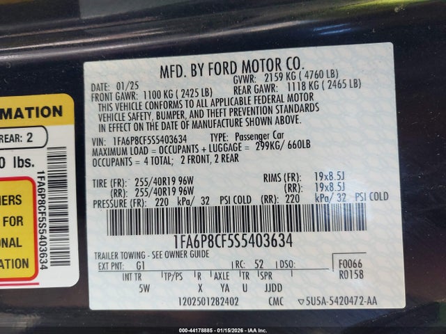 Продаж на аукціоні авто 2025 Ford Mustang Gt Premium Fastback, vin: 1FA6P8CF5S5403634, номер лоту: 44178885