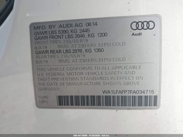 Aukcja sprzedaży 2015 Audi Q5 2.0t Premium, vin: WA1LFAFP7FA034715, numer aukcji: 44178899