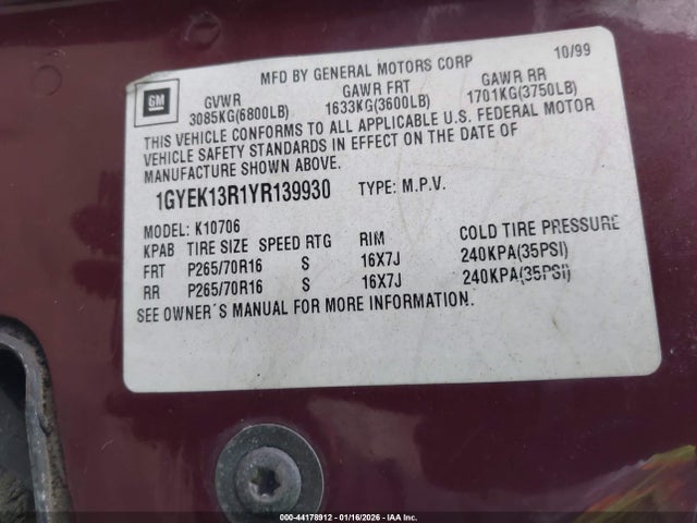 2000 CADILLAC ESCALADE 1GYEK13R1YR139930 Photo 8