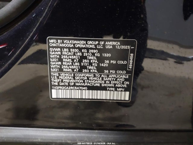 2024 Volkswagen Atlas 2.0t Sel Premium R-line მანქანა იყიდება აუქციონზე, vin: 1V2FR2CA2RC547040, აუქციონის ნომერი: 44178919
