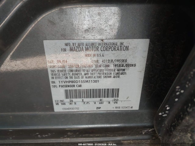 Aukcja sprzedaży 2005 Mazda Mazda6 S Grand Touring, vin: 1YVHP80D155M11301, numer aukcji: 44178950