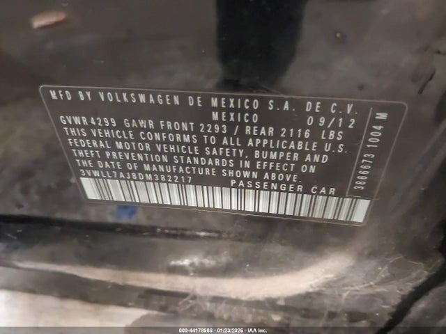 Продаж на аукціоні авто 2013 Volkswagen Jetta 2.0l Tdi, vin: 3VWLL7AJ8DM382217, номер лоту: 44178988