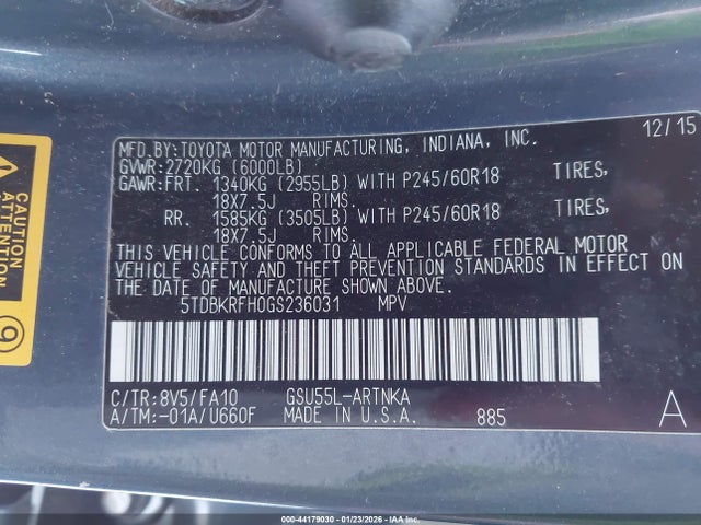 2016 TOYOTA HIGHLANDER 5TDBKRFH0GS236031 Photo 8