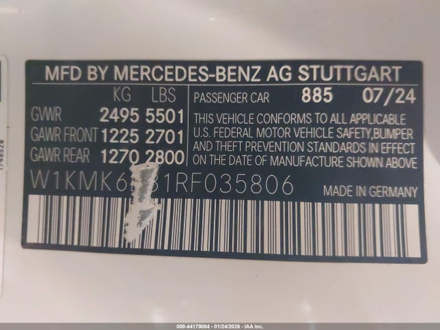 Продаж на аукціоні авто 2024 Mercedes-benz Cle 450 4matic, vin: W1KMK6BB1RF035806, номер лоту: 44179084