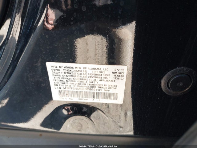 44179091 :رقم المزاد ، 5FNYF5H58GB005960 vin ، 2016 Honda Pilot Ex-l مزاد بيع