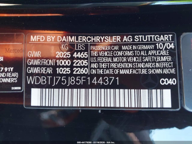 2005 MERCEDES-BENZ CLK 500 WDBTJ75J85F144371 Photo 8