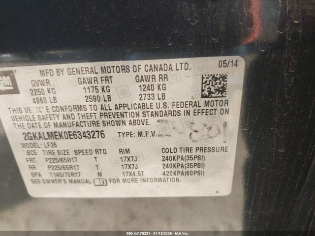 GMC Terrain Sle-1 2014 2GKALMEK0E6343276 Image 9
