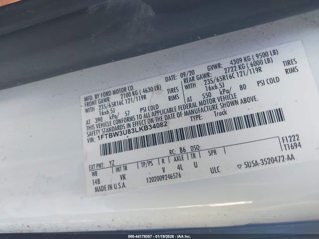 2020 FORD TRANSIT-350 CARGO VAN 1FTBW3U83LKB34082 Photo 8