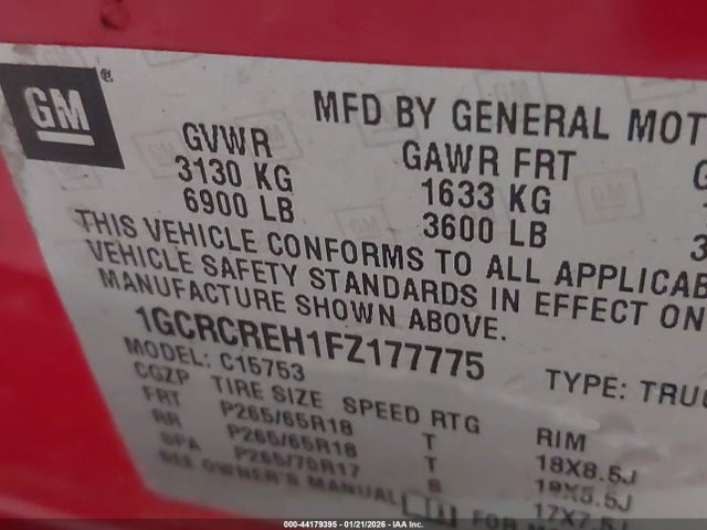 1GCRCREH1FZ177775 Chevrolet Silverado 1500 2lt