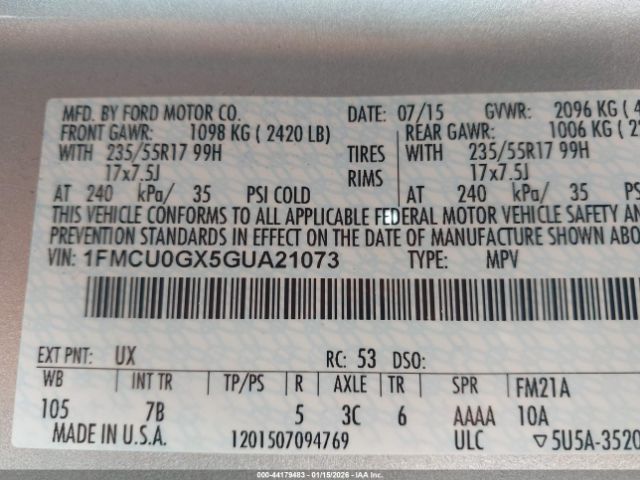 2016 FORD ESCAPE 1FMCU0GX5GUA21073 Photo 8