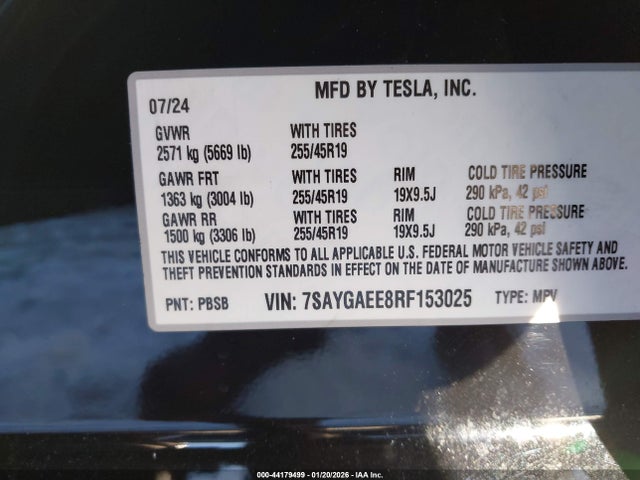 2024 TESLA MODEL Y 7SAYGAEE8RF153025 Photo 8