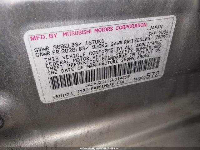 Продажа на аукционе авто 2005 Mitsubishi Lancer Es, vin: JA3AJ26E15U014259, номер лота: 44179513