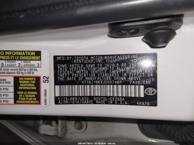 4T1BZ1HKXJU007487 Toyota Camry Xle V6