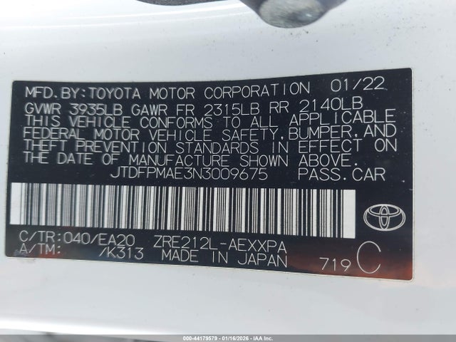 Toyota Corolla Xle 2022 JTDFPMAE3N3009675 Image 9