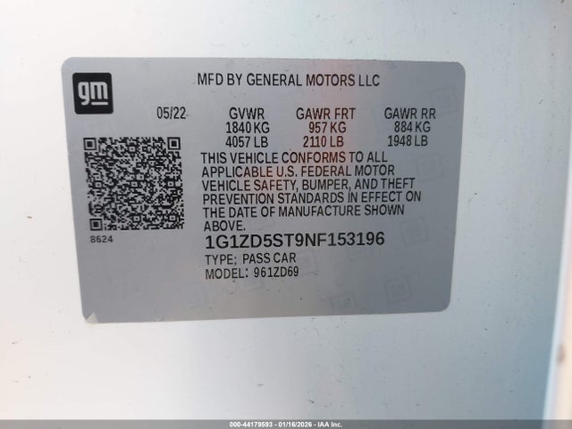 1G1ZD5ST9NF153196 Chevrolet Malibu Fwd Lt