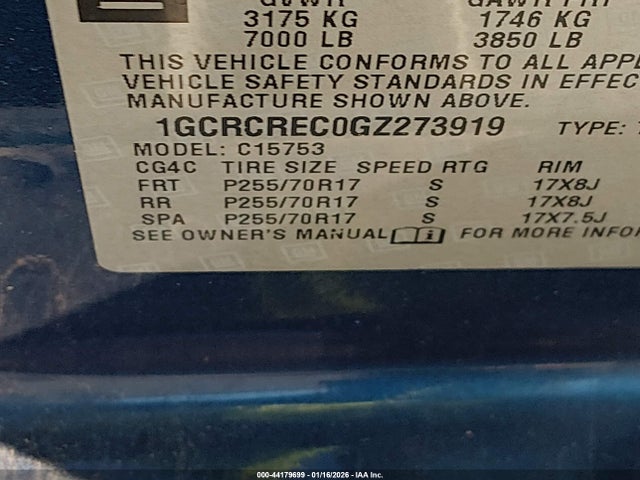 1GCRCREC0GZ273919 Chevrolet Silverado 1500 1lt