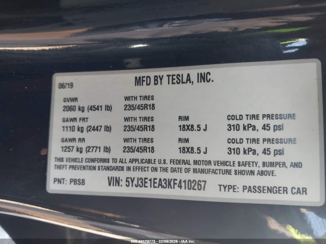 2019 TESLA MODEL 3 5YJ3E1EA3KF410267 Photo 8