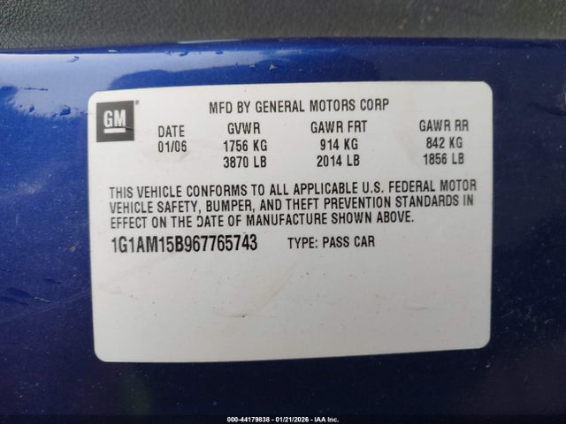 2006 CHEVROLET COBALT 1G1AM15B967765743 Photo 8