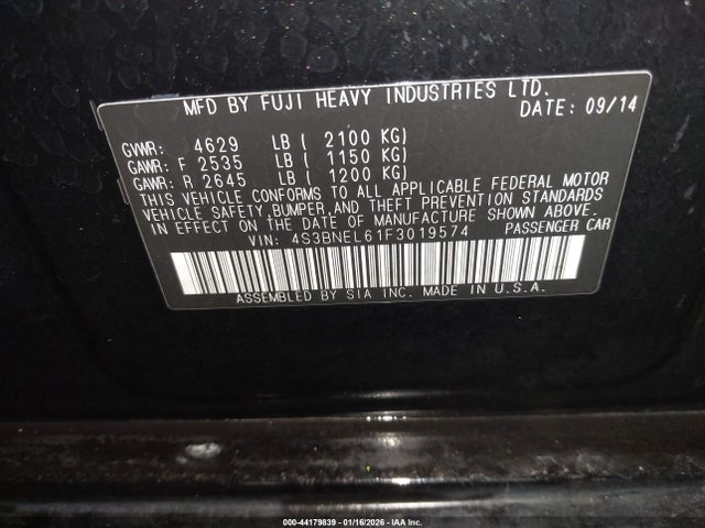 4S3BNEL61F3019574 Subaru Legacy 3.6r Limited